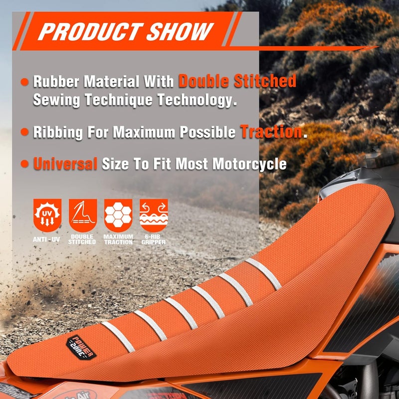 fewfuss Dirt Bike Seat Cover - White Stripe Universial Seat Cover for Dirt Bike - Motorcycle Motorcross Enduro Seat Covers (Orange) - Image 4